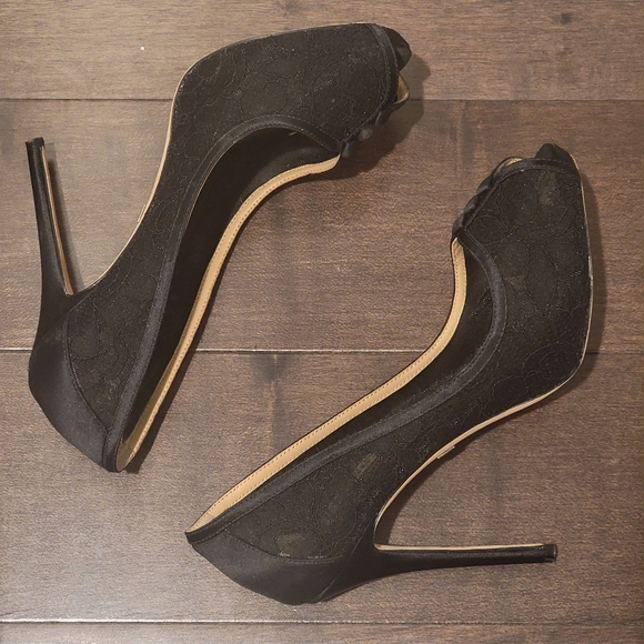 ❤️BADGLEY MISCHKA LACE DETAIL OPEN TOE PUMPS (BLACK) - Picture 3 of 9